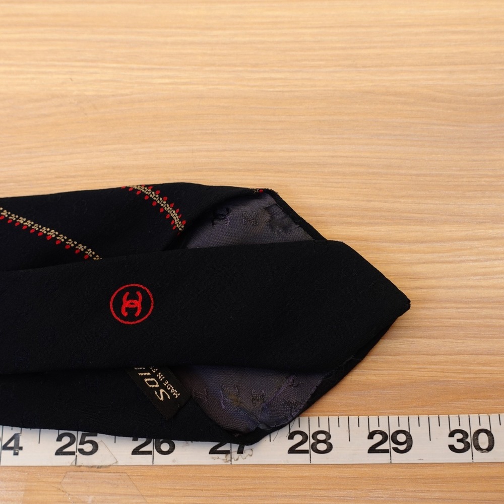 CHANEL Neck Tie Men Black CC Monogram Logo Stripe Silk French Luxury FRANCE $425 - Picture 5 of 16